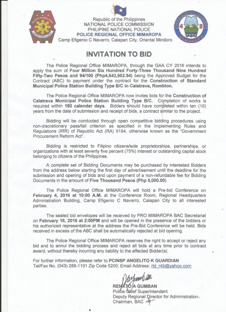 Bagong PNP Station sa Calatrava, hinahanapan na ng bidders