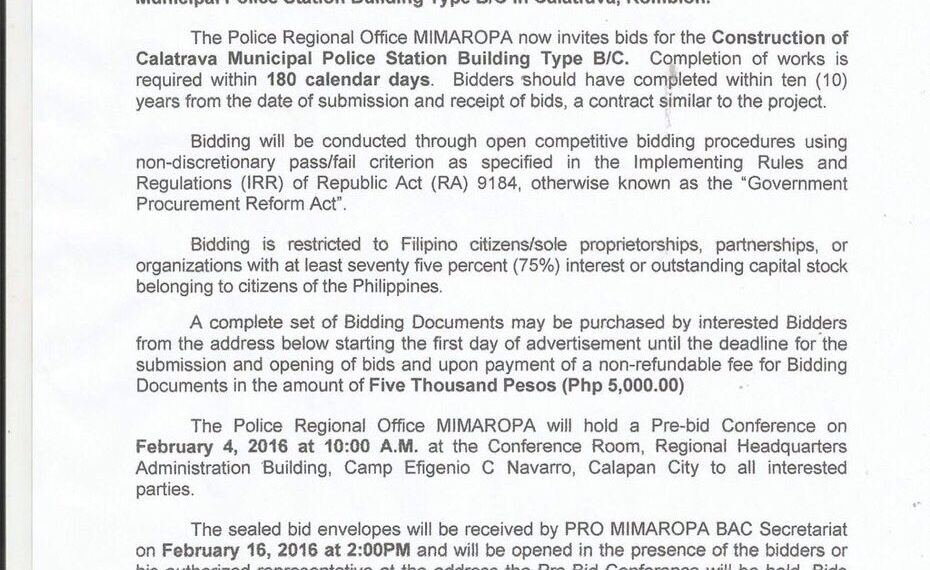 Bagong PNP Station sa Calatrava, hinahanapan na ng bidders