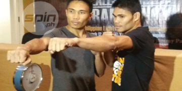 Fists up for Arjan Canillas (left) and Roberto Gonzales, who fight for the vacant Philippine lightweight championship on Saturday. Gerry Ramos