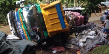 10-Wheeler truck, tumagilid sa ginagawang kalsada sa Odiongan
