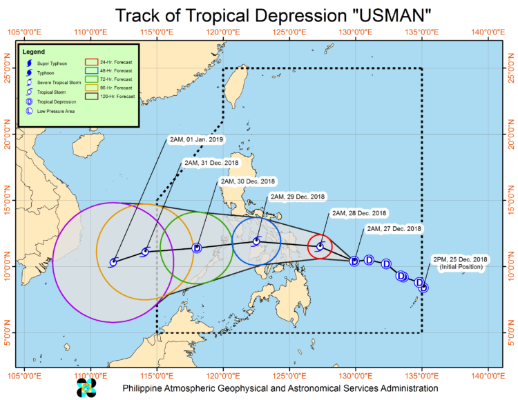 Track of #UsmanPH according to the forecast of Philippine Atmospheric, Geophysical and Astronomical Services Administration
