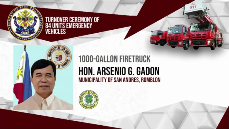 San Andres LGU nakatanggap ng firetruck mula sa BFP