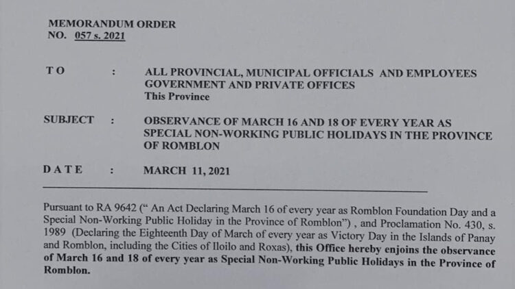 March 16 and 18 are Special Non-Working Holidays