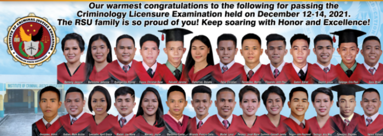 RSU Grads lodge higher passing rate than national in December 2021 Criminology Board