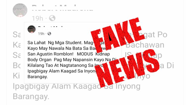Romblon PNP: Walang nawawalang bata sa Romblon; fake news kumakalat sa FB