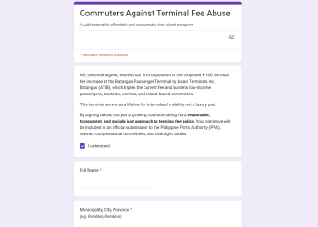 Signature drive kontra sa P100 terminal fee sa Batangas Port, inilunsad
