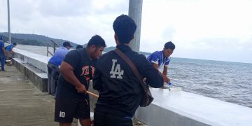Mga barangay officials sa Odiongan, sabay-sabay nagpintura ng seawall